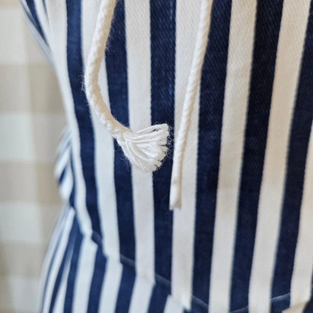 Vtg 90s‎ BANJO Dallas Texas Navy White Stripe Lace Up Top Mini Skirt Set Medium